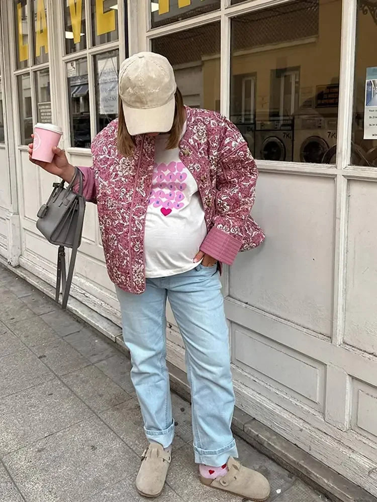 WW - Damen floral gesteppte Jacke für gemütliche Tage