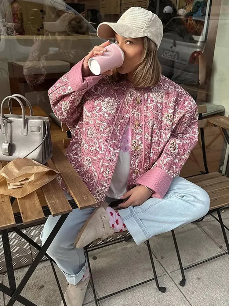 W&W Mode - Damen floral gesteppte Jacke für gemütliche Tage