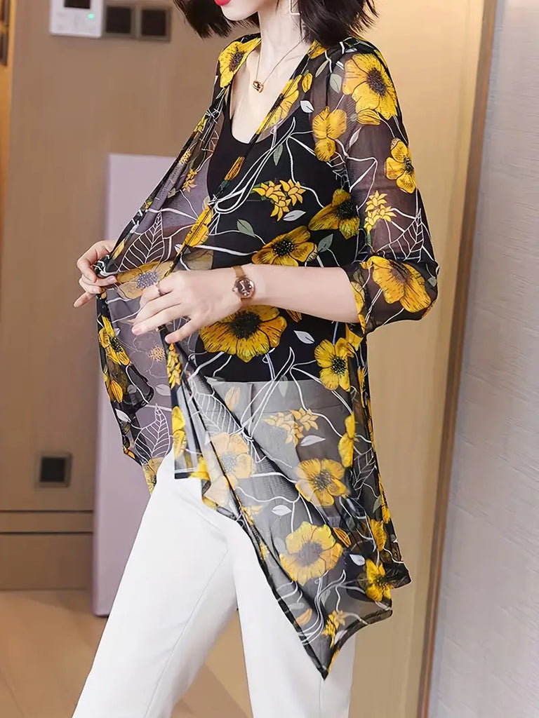 WW | Bluse mit Blumenmuster und Offener Front