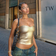 WW | Top Glänzend Bandeau Trägerloses Top Tube Top