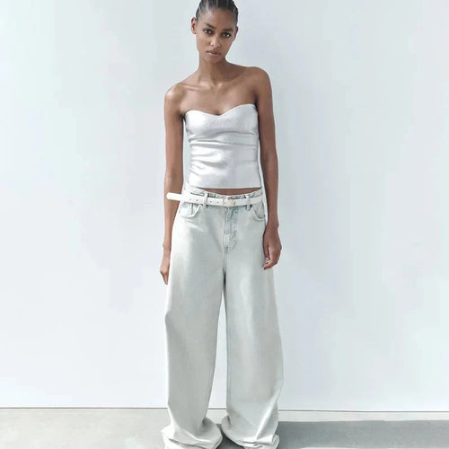 WW | Top Glänzend Bandeau Trägerloses Top Tube Top