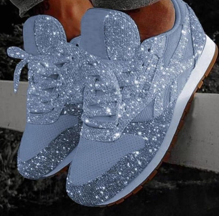 W&W Mode | Glitzer Mesh Schnürung Plattform Komfort Vulkanisierte Sneakers