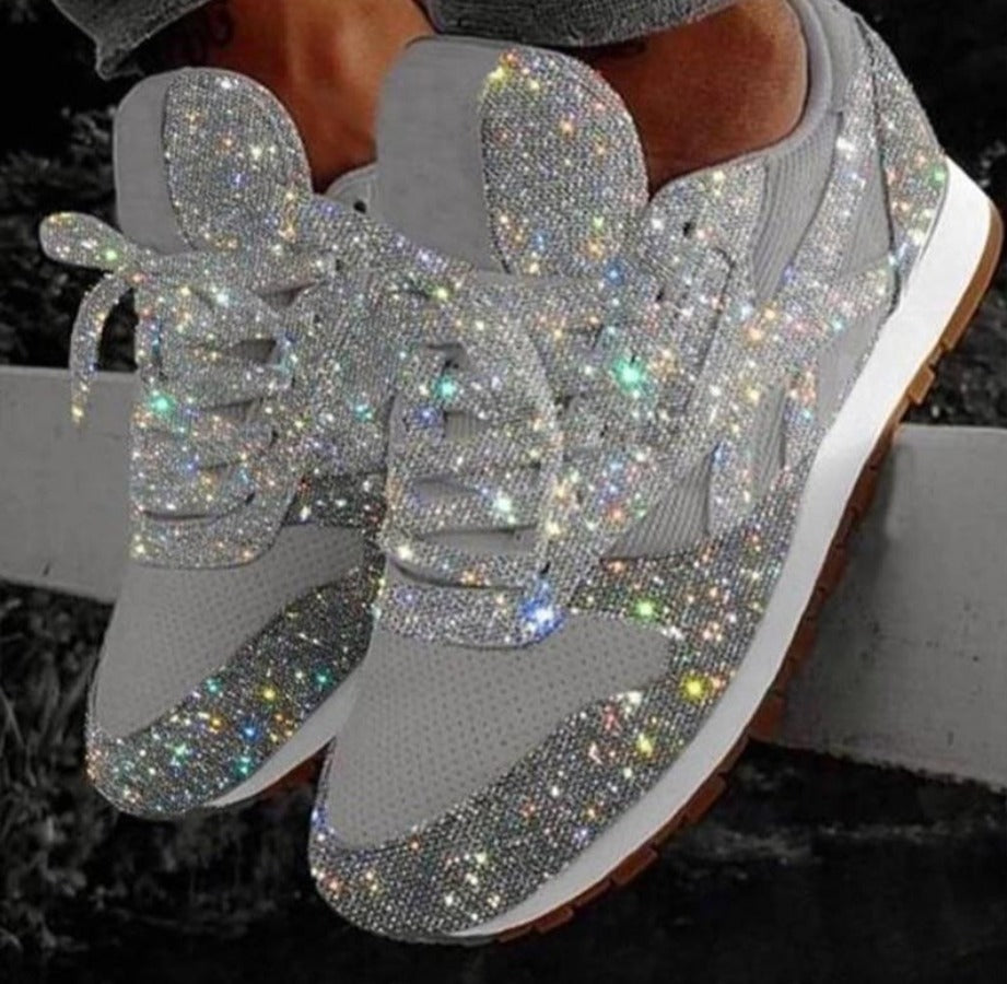 WW | Glitzer Mesh Schnürung Plattform Komfort Vulkanisierte Sneakers