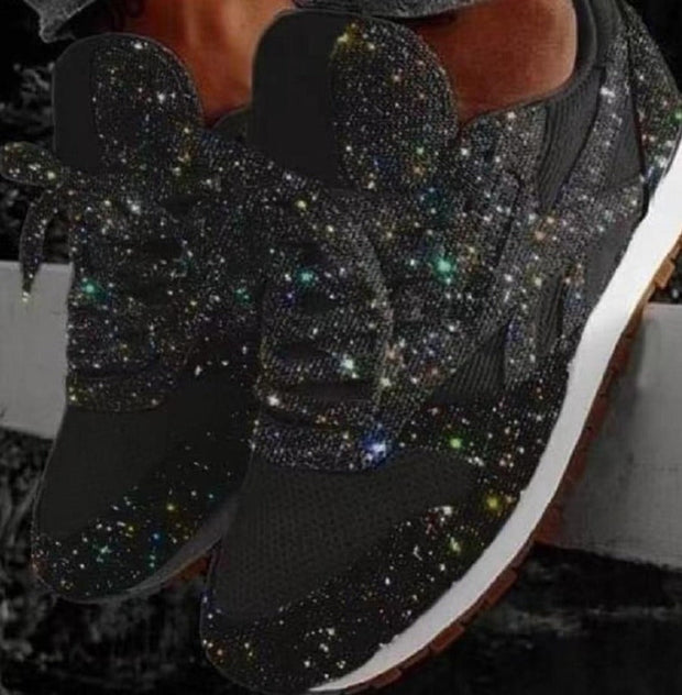 WW | Glitzer Mesh Schnürung Plattform Komfort Vulkanisierte Sneakers