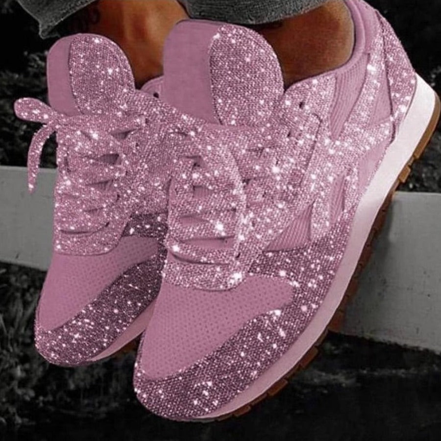 WW | Glitzer Mesh Schnürung Plattform Komfort Vulkanisierte Sneakers
