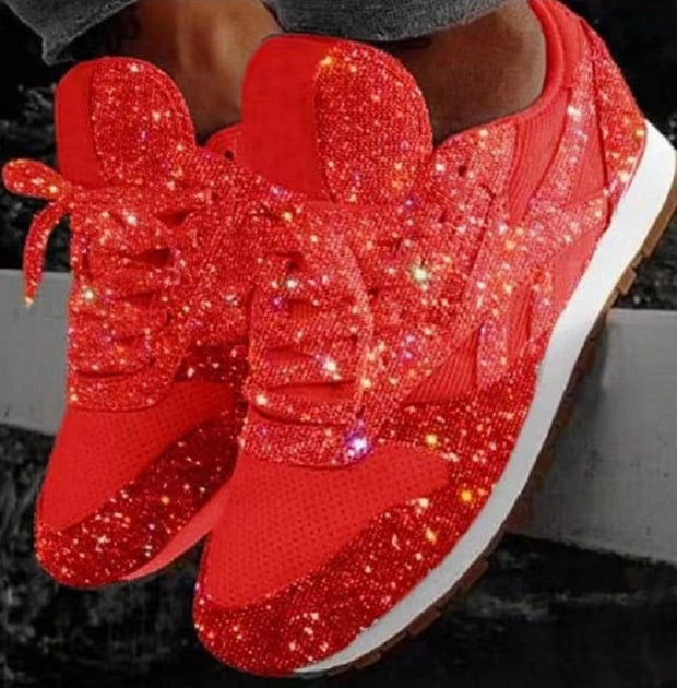 WW | Glitzer Mesh Schnürung Plattform Komfort Vulkanisierte Sneakers