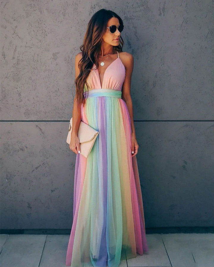 W&W Mode | Regenbogen Spaghettiträger Damenkleid
