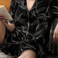 WW | Herren Sommer Eis Seide Pyjama Satz Mit Blumen Und Blättern Druck