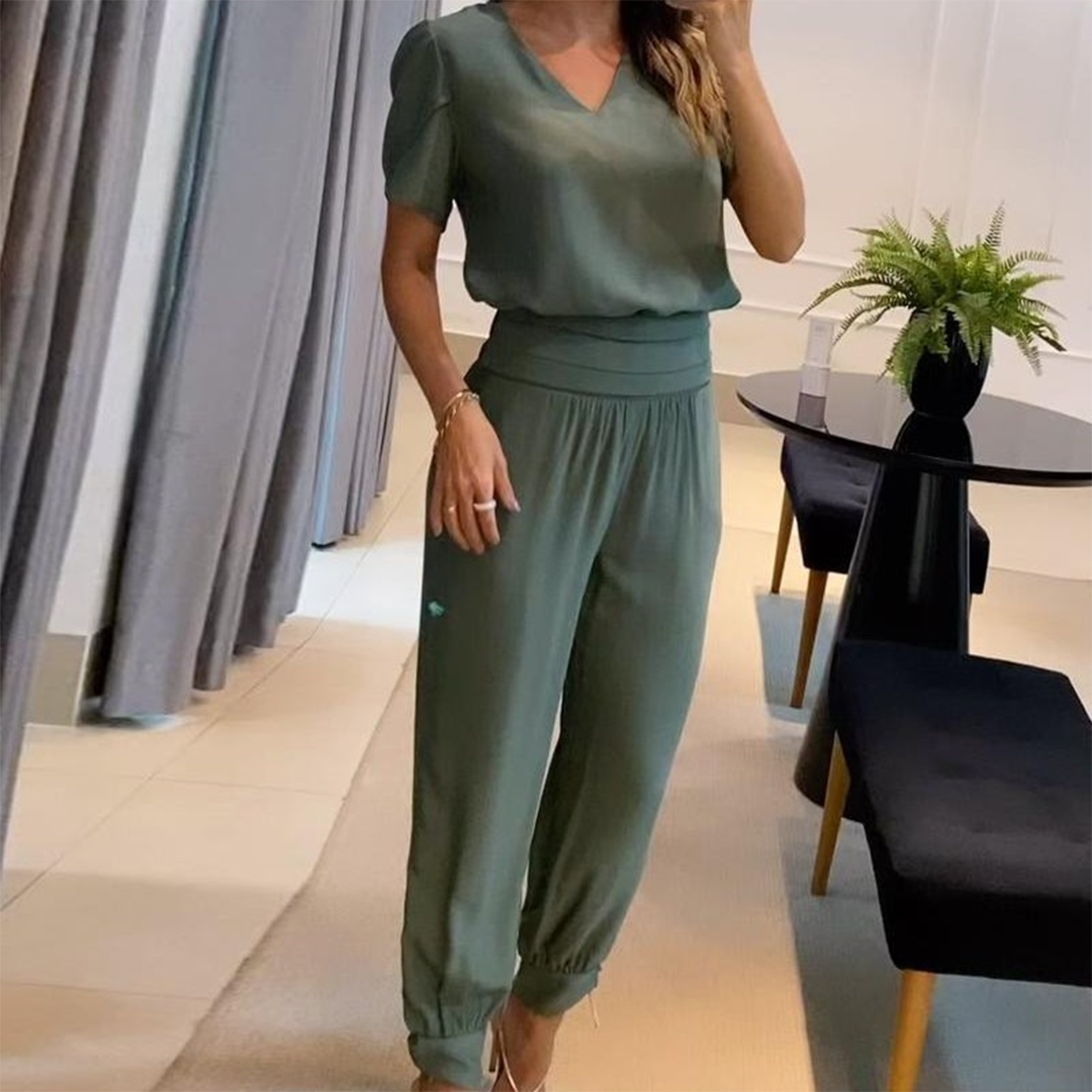 WW | Stilvoller Bedruckter Jumpsuit Mit V-ausschnitt Für Damen