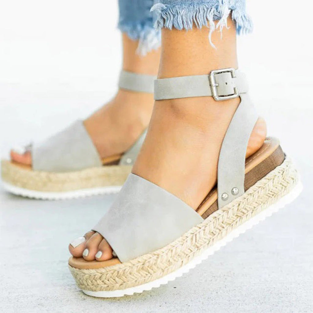 WW | Plattform Sandalen Espadrille-Sohle Verstellbarer Knöchelriemen Zehenriemen