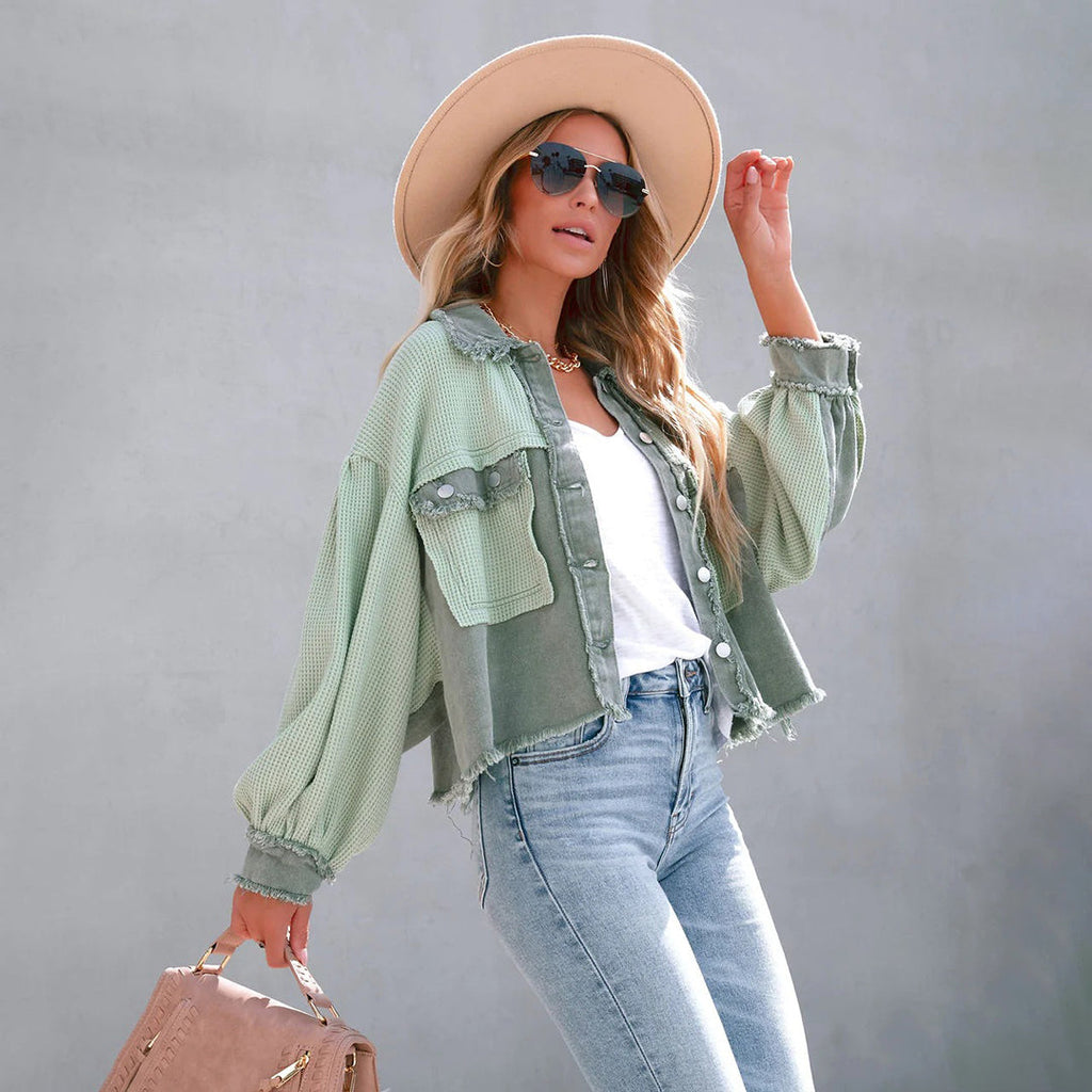 WW Vintage Jacke | Gepuffte Langarm-Modenjacke für moderne Frauen mit Taschen