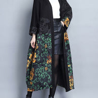 WW | Druck Taschen Patchwork Baumwolle Lange Trenchcoats Knopf Lange Ärmel