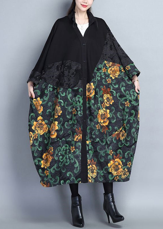 WW | Druck Taschen Patchwork Baumwolle Lange Trenchcoats Knopf Lange Ärmel