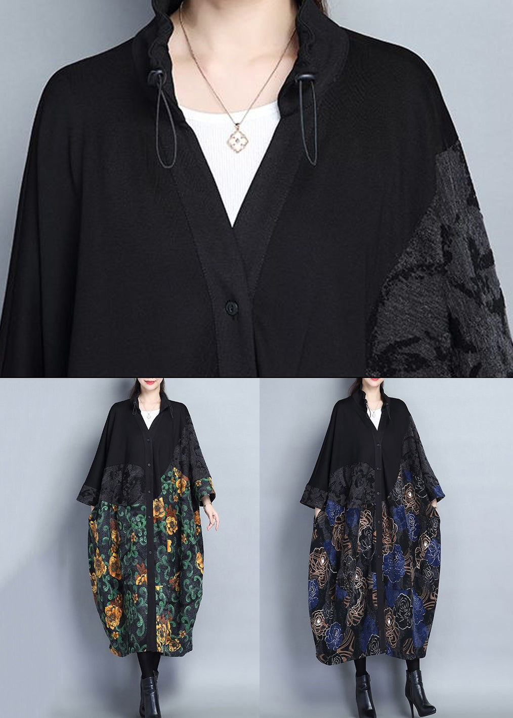 WW | Druck Taschen Patchwork Baumwolle Lange Trenchcoats Knopf Lange Ärmel