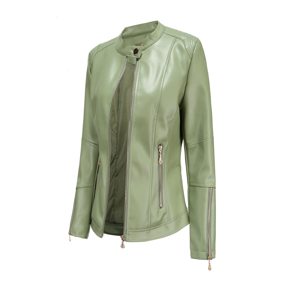 WW | Elegante Lederjacke mit Rundkragen und Knopfverschluss für Damen