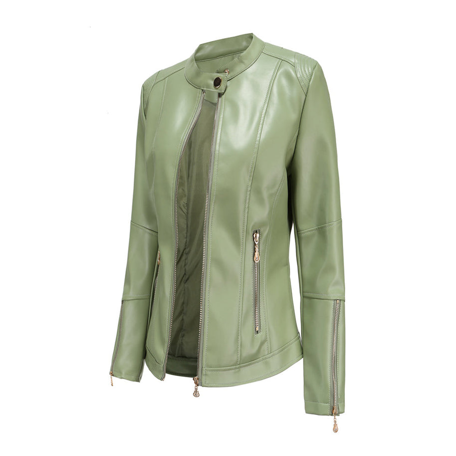 WW | Elegante Lederjacke mit Rundkragen und Knopfverschluss für Damen
