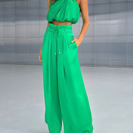 Amarique™ - Unifarbenes Oberteil mit Neckholder-Ausschnitt und Hose mit weitem Bein