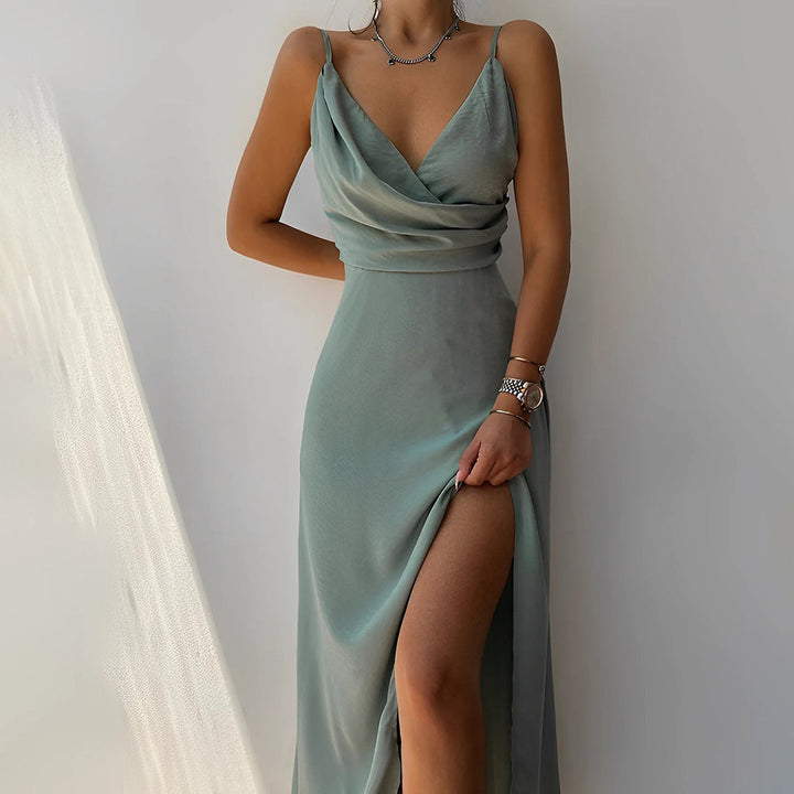 W&W Mode | Elegantes Satin Kleid Mit Schlitz Für Damen