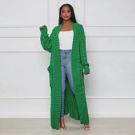 WW | Damen Strickcardigan mit Zopfmuster – Offener Oversize Mantel für Herbst & Winter