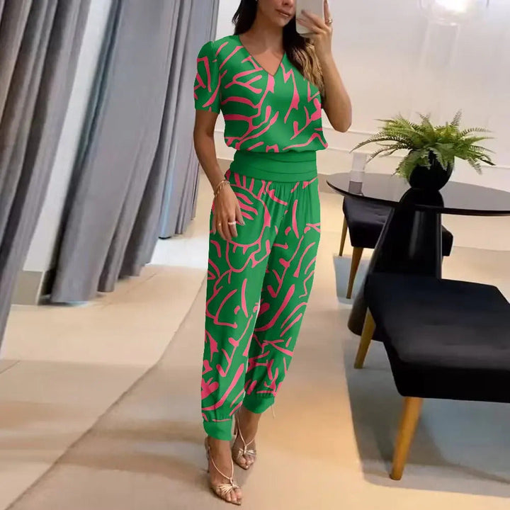 W&W Mode | Stilvoller Bedruckter Jumpsuit Mit V-ausschnitt Für Damen