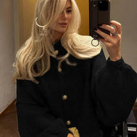 WW | gestrickte Damen Strickjacke mit hohem Kragen und weitem Schnitt