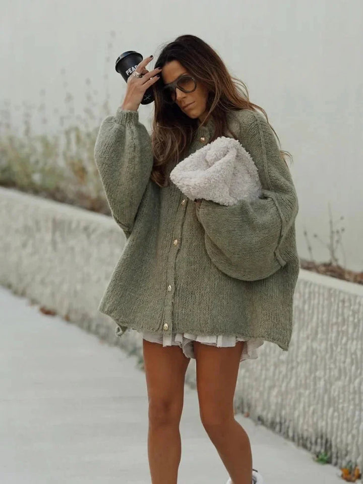W&W Mode | gestrickte Damen Strickjacke mit hohem Kragen und weitem Schnitt