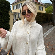 WW | gestrickte Damen Strickjacke mit hohem Kragen und weitem Schnitt