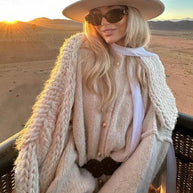 WW | gestrickte Damen Strickjacke mit hohem Kragen und weitem Schnitt