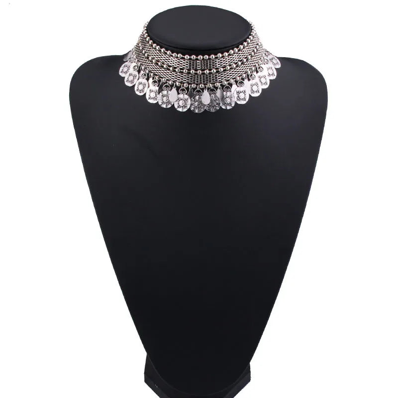 WW | Jahrgang Boho Münz Halskette für Frauen Afrikanisches Statement Tibetische Quasten Halsketten & Anhänger Boheme Maxi Schmuck Frauen