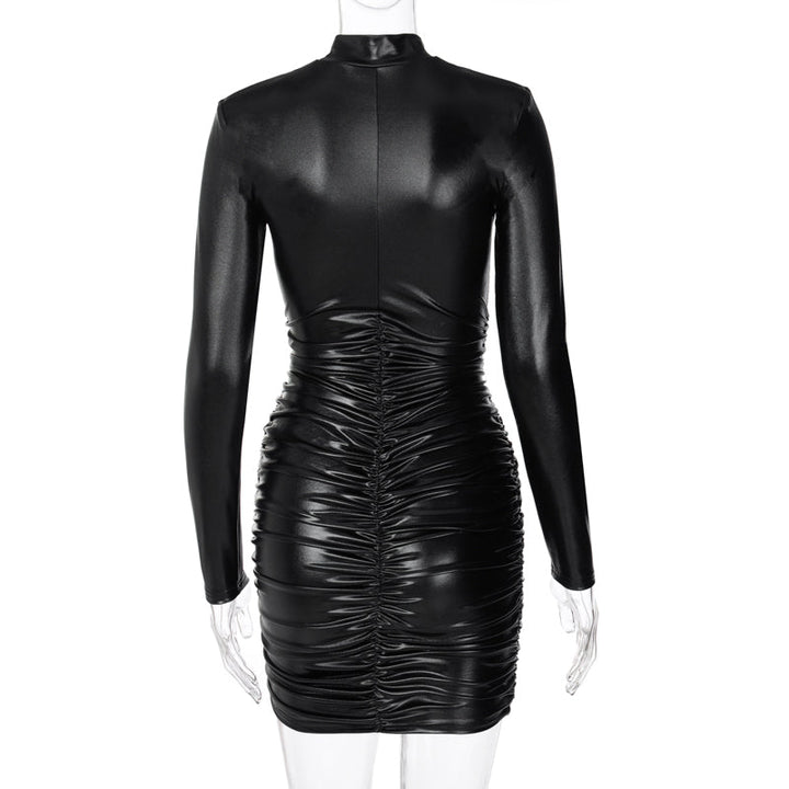 W&W Mode | Mini Kleid mit hohem Kragen und langen gerafften Ärmeln