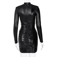 WW | Mini Kleid mit hohem Kragen und langen gerafften Ärmeln
