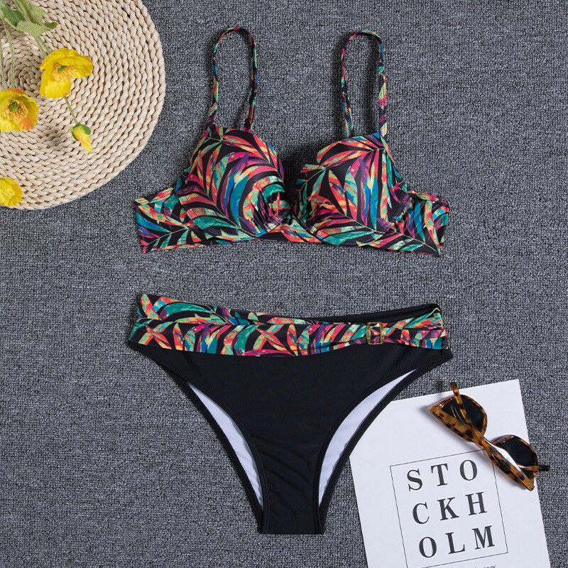 W&W Mode - Florales Blaues Bikini-Set