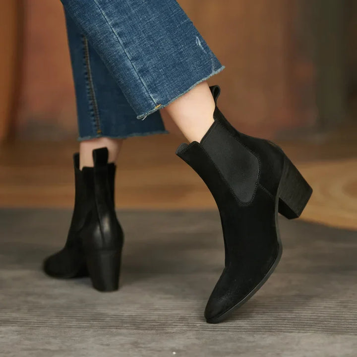 W&W Mode | Leder Stiefeletten Damen – bequemer Blockabsatz