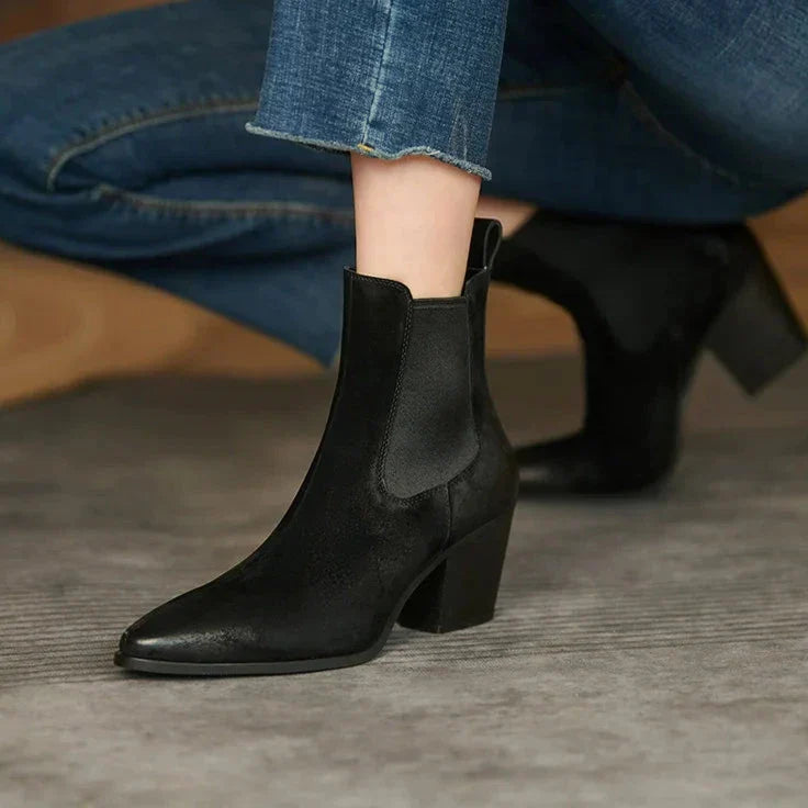 W&W Mode | Leder Stiefeletten Damen – bequemer Blockabsatz