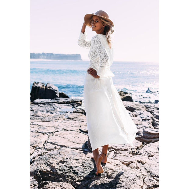 WW | Kostenloses Bohemian Langes Weißes Kleid