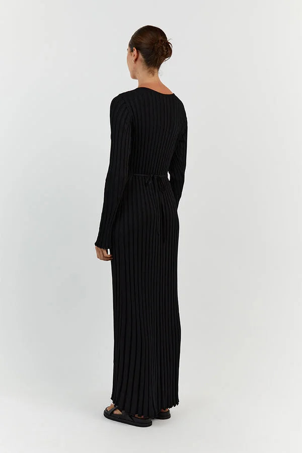 WW Strickkleid | Modernes Langarm-Damenkleid mit V-Ausschnitt