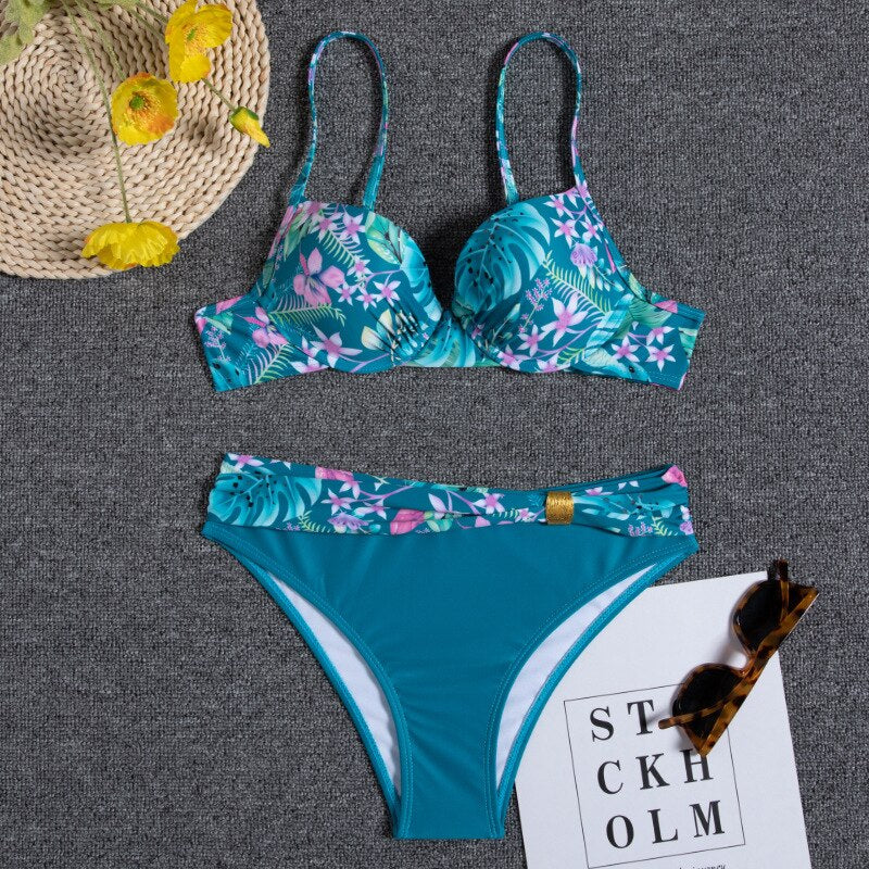 WW - Florales Blaues Bikini-Set