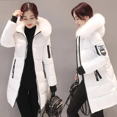 Damen-Steppjacke mit Kapuze und großem Pelzkragen