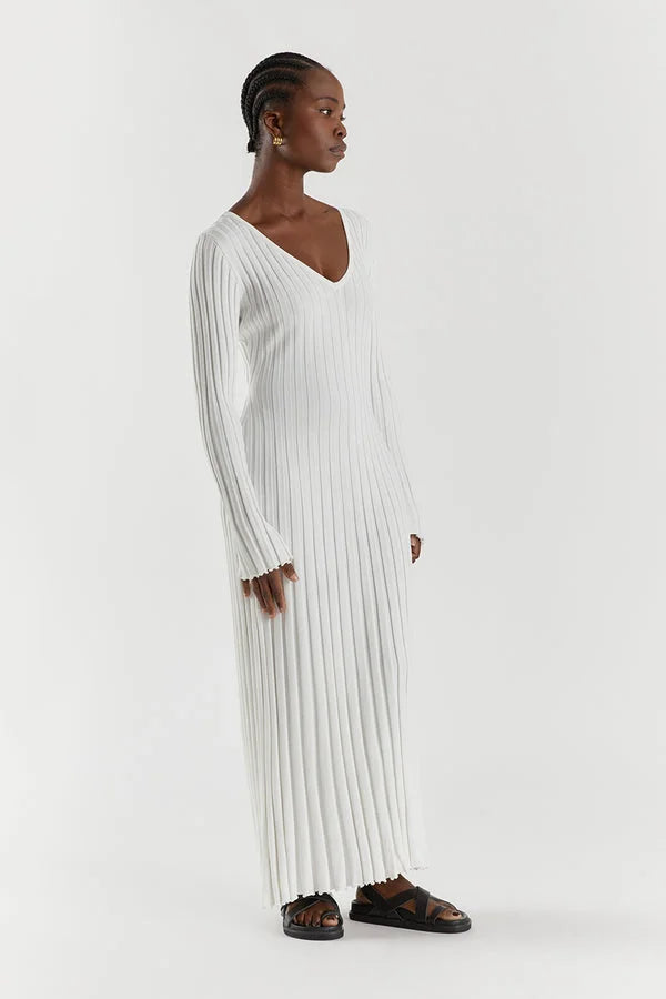 W&W Mode Strickkleid | Modernes Langarm-Damenkleid mit V-Ausschnitt
