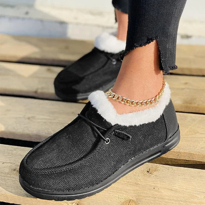 W&W Mode | Luxuriöse Pelz Gefütterte Flache Schuhe mit Rutschfester Sohle