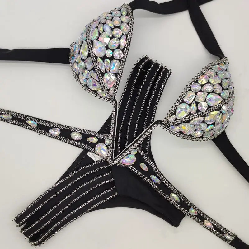 WW | Venus Urlaub V-Kragen Rhinestone Badeanzug Daimond Bikini Set Push-Up Badeanzug Bling Stein Badeanzug