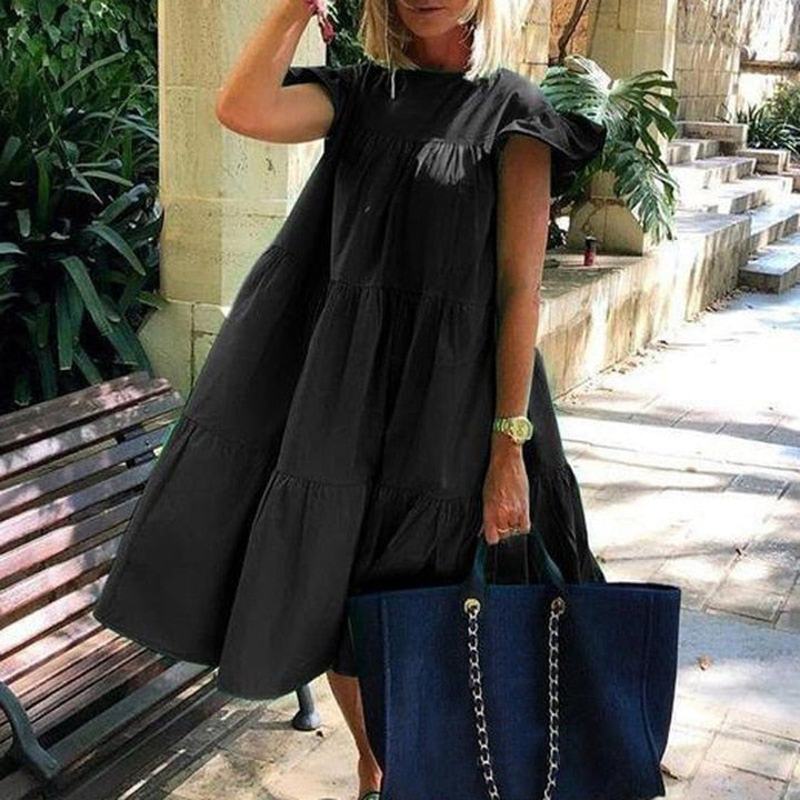 Damen Midikleid mit kurzem Ärmel und ausgestelltem Rock