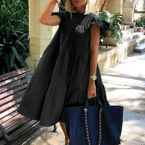 Damen Midikleid mit kurzem Ärmel und ausgestelltem Rock