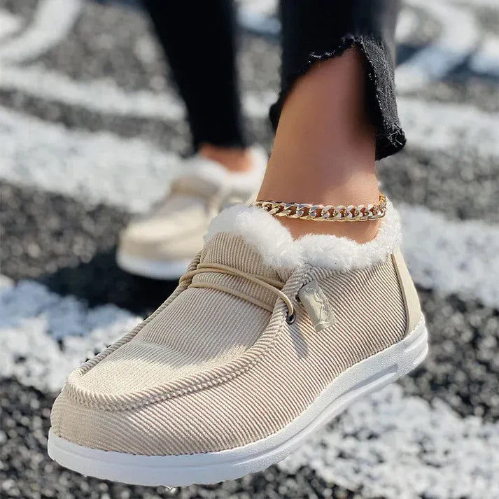 W&W Mode | Luxuriöse Pelz Gefütterte Flache Schuhe mit Rutschfester Sohle
