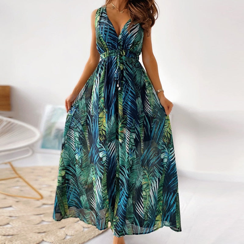 W&W Mode | Langes Maxi Sommerkleid Mit Blumendruck
