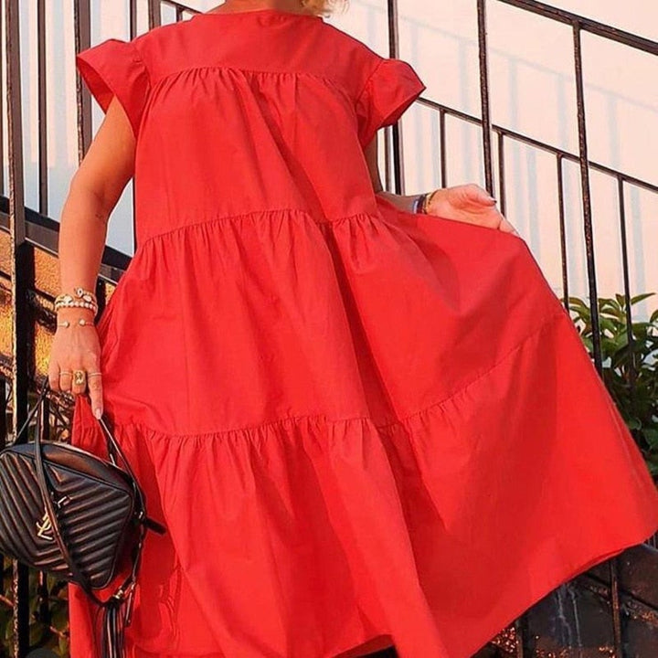 Damen Midikleid mit kurzem Ärmel und ausgestelltem Rock