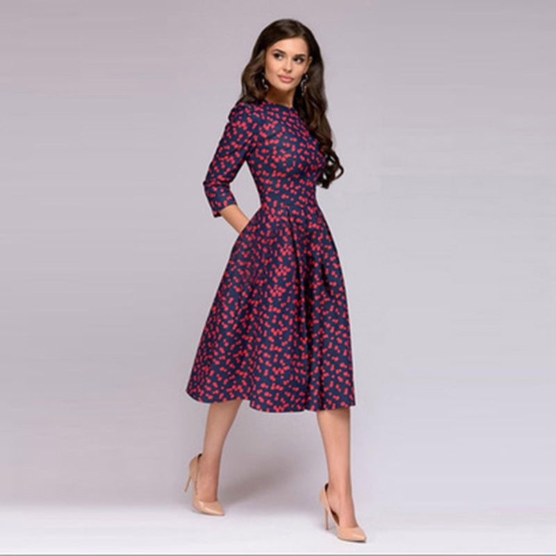 W&W Mode geblümtes Kleid drei Viertel Ärmel