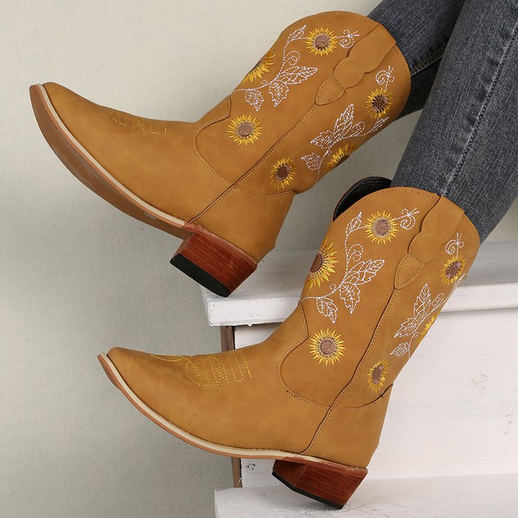 W&W Mode | Hohe Cowboystiefel Mit Sonnenblumendruck