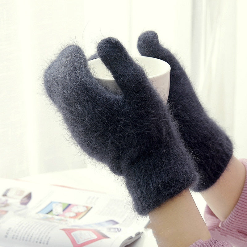 WW Kaninchenwollhandschuhe | Damen handschuhe mit Fell, fingerlos und warm