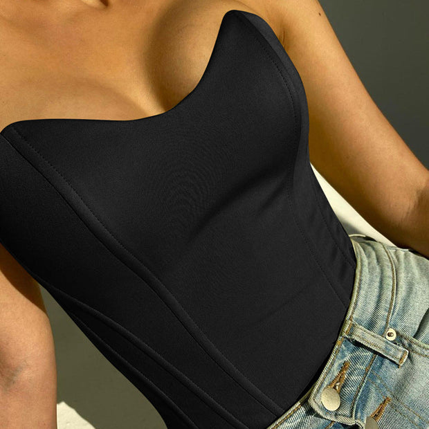 WW Eleganter Tube-Top | Schmal geschnitten | Ärmellos | Korsett-Stil | Crop-Top